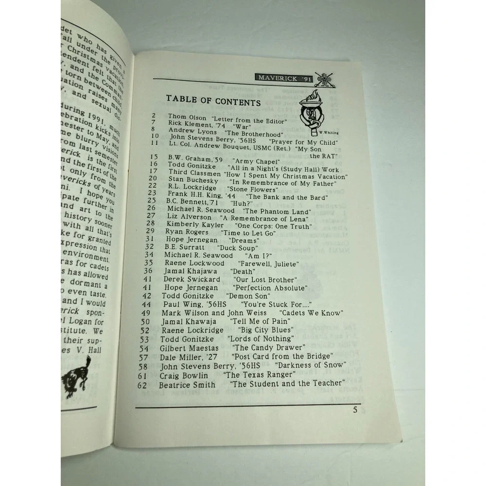 Vtg NMMI Maverick Poetry Short Stories Cadets‎ Winter 1991 Vol 75 #1 Centennial